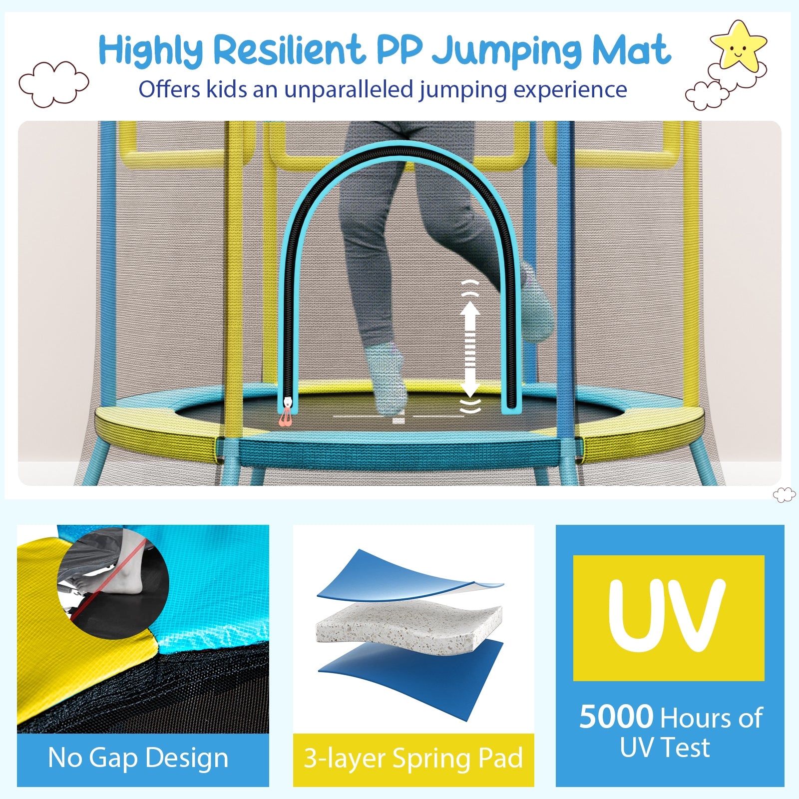 Kids Mini Trampoline, Safety Enclosure Net, Foam Handles, Yellow Trampolines at Gallery Canada