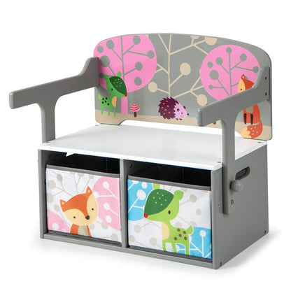 Kids Convertible Activity Bench, 3 In 1, 2 Removable Fabric Bins, Gray Kids Chairs & Seating at Gallery Canada