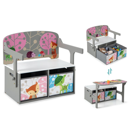 Kids Convertible Activity Bench, 3 In 1, 2 Removable Fabric Bins, Gray Kids Chairs & Seating at Gallery Canada