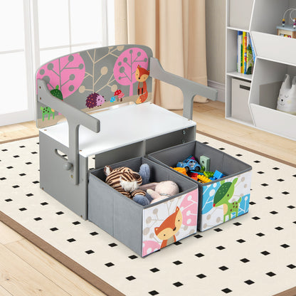 Kids Convertible Activity Bench, 3 In 1, 2 Removable Fabric Bins, Gray Kids Chairs & Seating at Gallery Canada