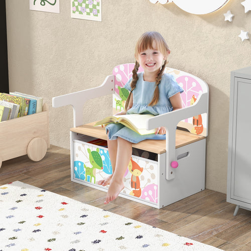 Kids Convertible Activity Bench, 2 Removable Fabric Bins, White