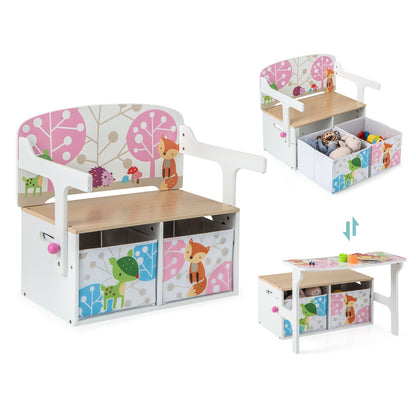 Kids Convertible Activity Bench, 2 Removable Fabric Bins, White Kids Chairs & Seating at Gallery Canada