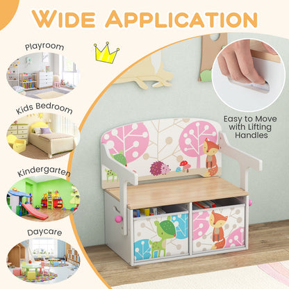 Kids Convertible Activity Bench, 2 Removable Fabric Bins, White Kids Chairs & Seating at Gallery Canada