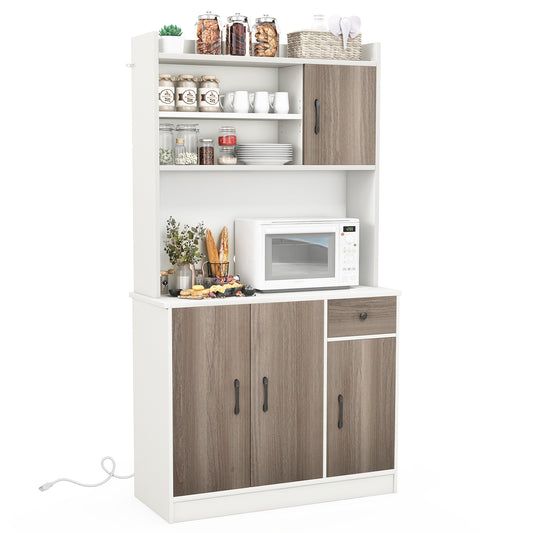 71 Inch Kitchen Pantry Storage Cabinet, Built-In Charge Station, White Sideboards Cabinets & Buffets White at Gallery Canada
