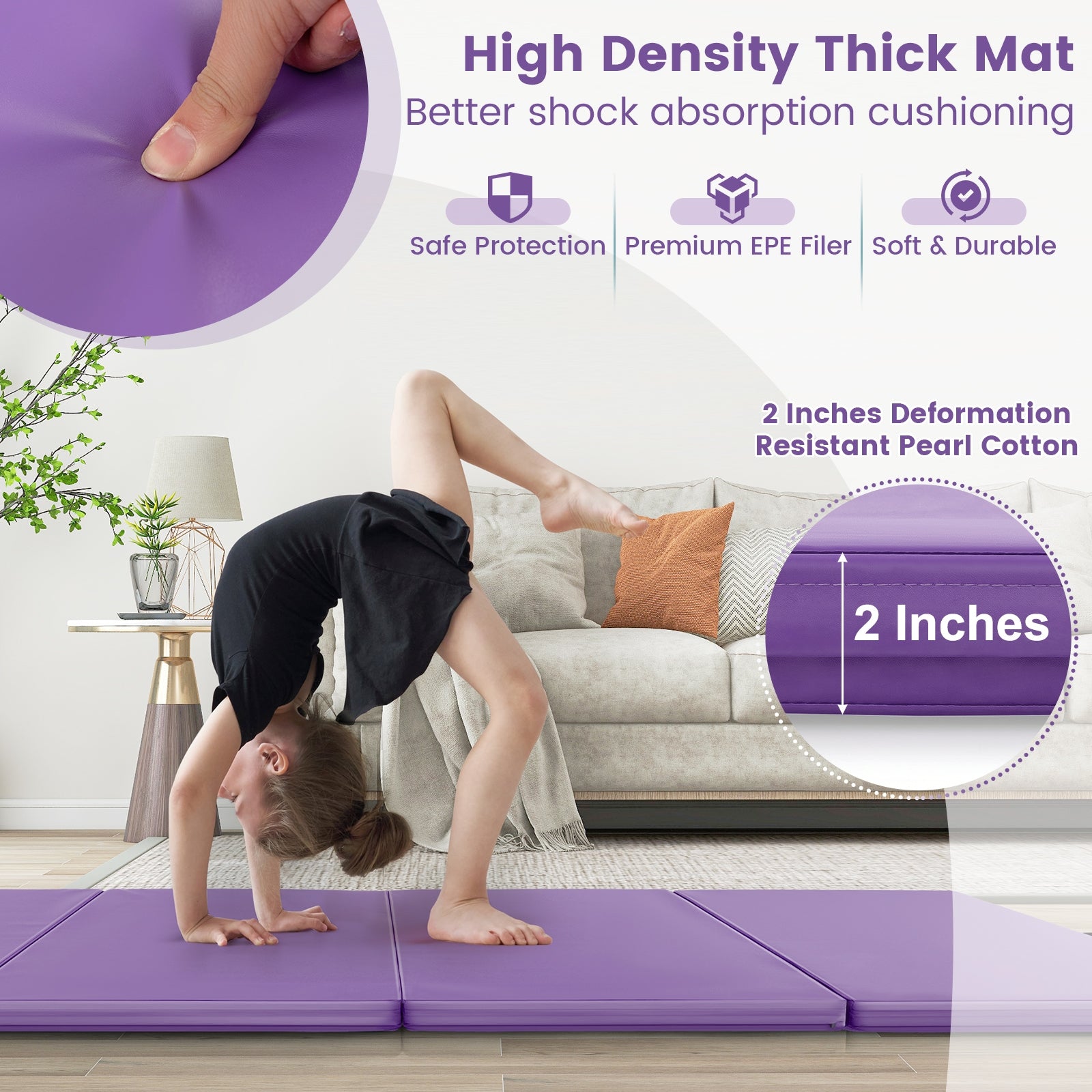 4-Panel PU Leather Folding Exercise Mat, Purple Yoga & Gym Mats at Gallery Canada