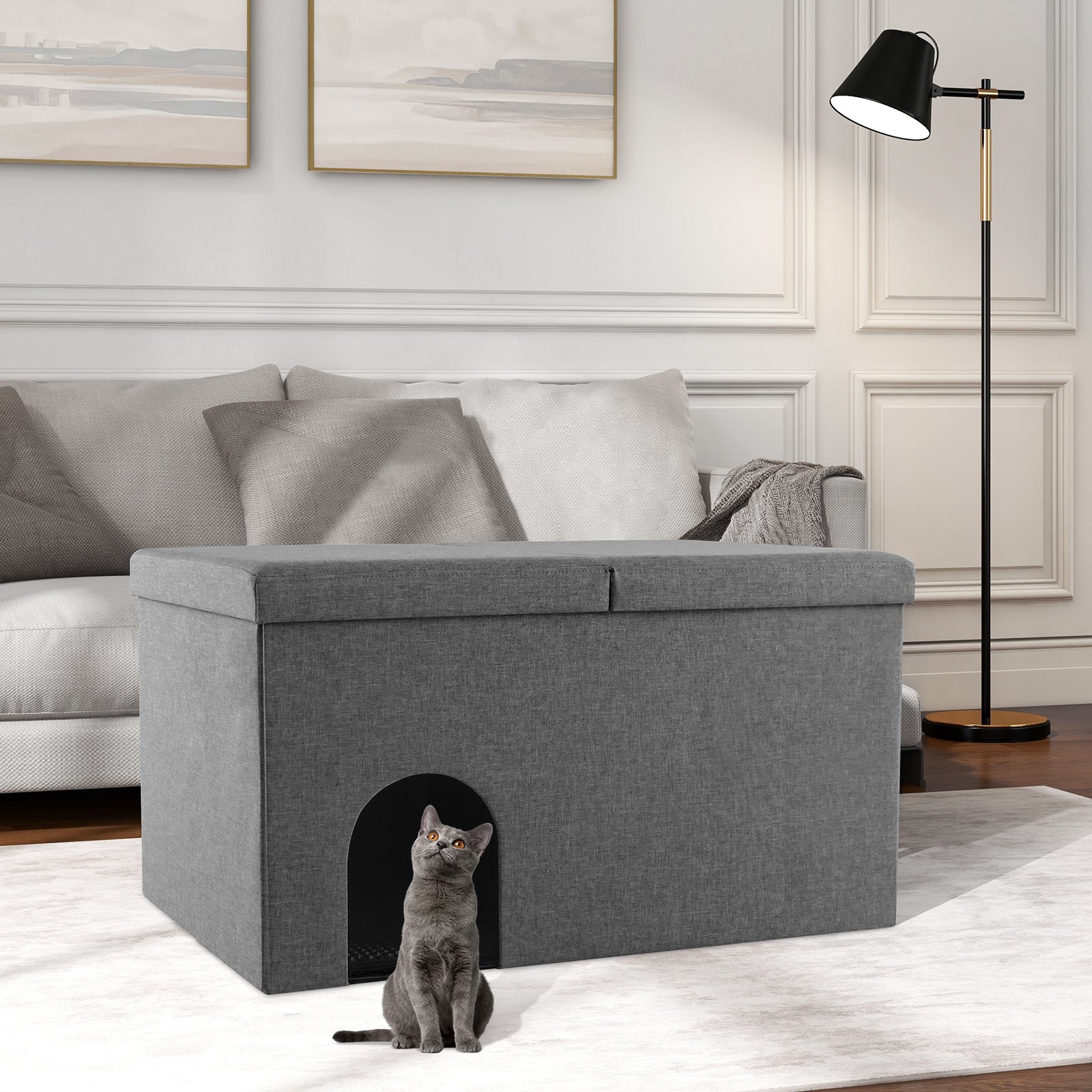 Cat Litter Box Enclosure, Urine Proof Litter Mat, Gray Cat Houses at Gallery Canada
