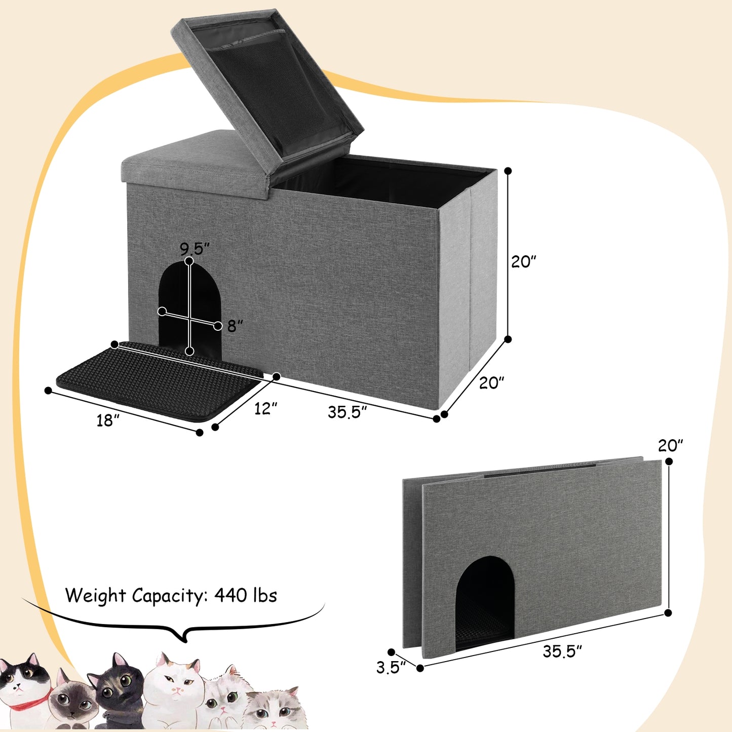 Cat Litter Box Enclosure, Urine Proof Litter Mat, Gray Cat Houses at Gallery Canada