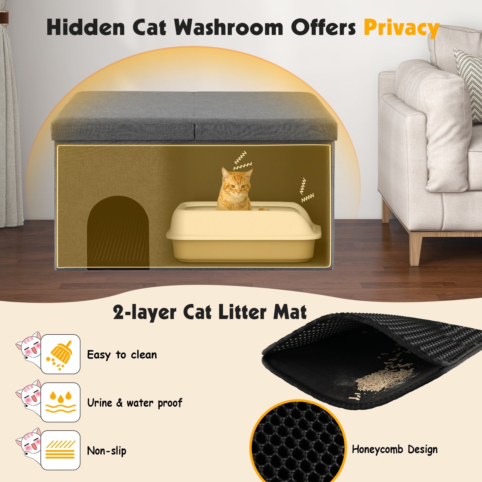Cat Litter Box Enclosure, Urine Proof Litter Mat, Gray Cat Houses at Gallery Canada