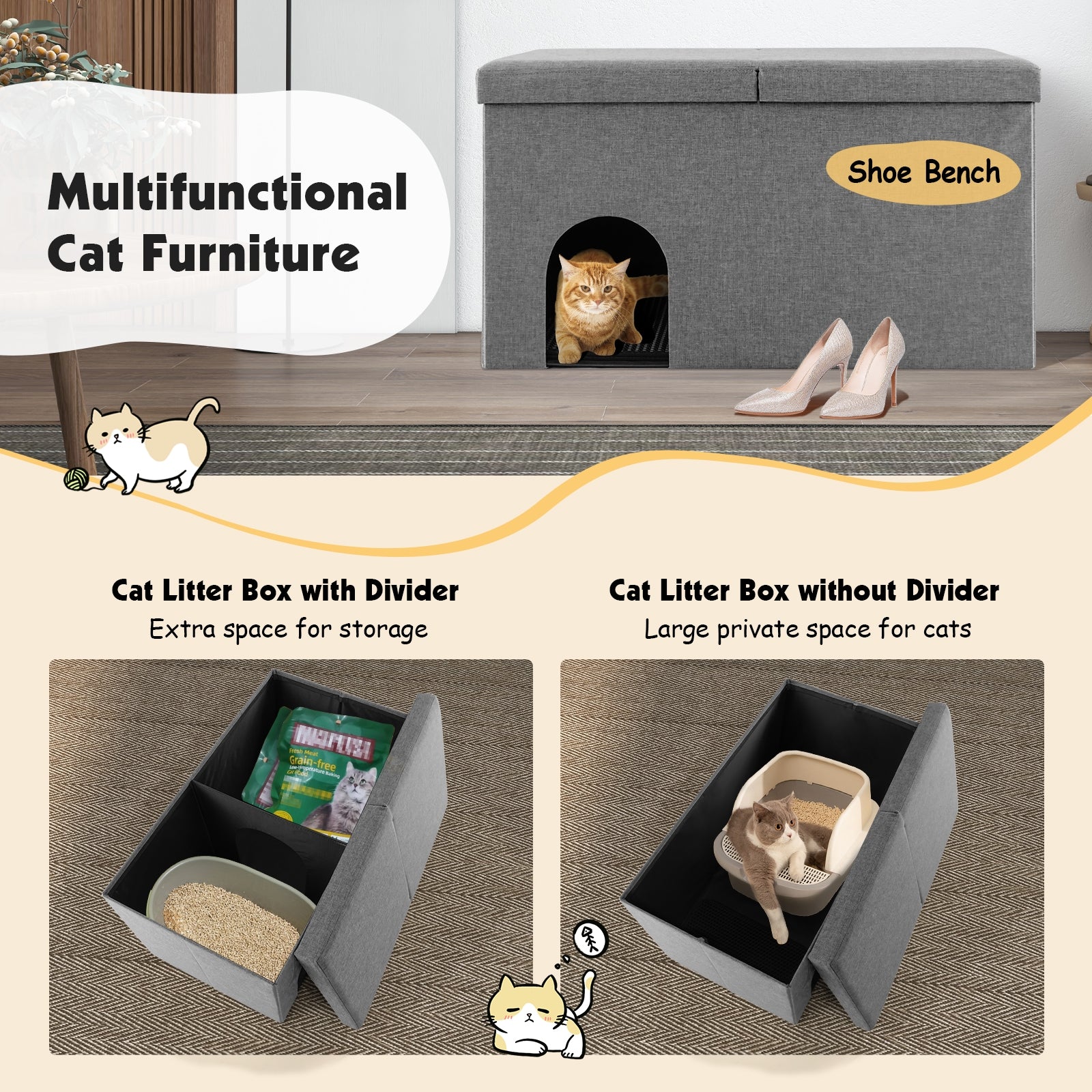 Cat Litter Box Enclosure, Urine Proof Litter Mat, Gray Cat Houses at Gallery Canada