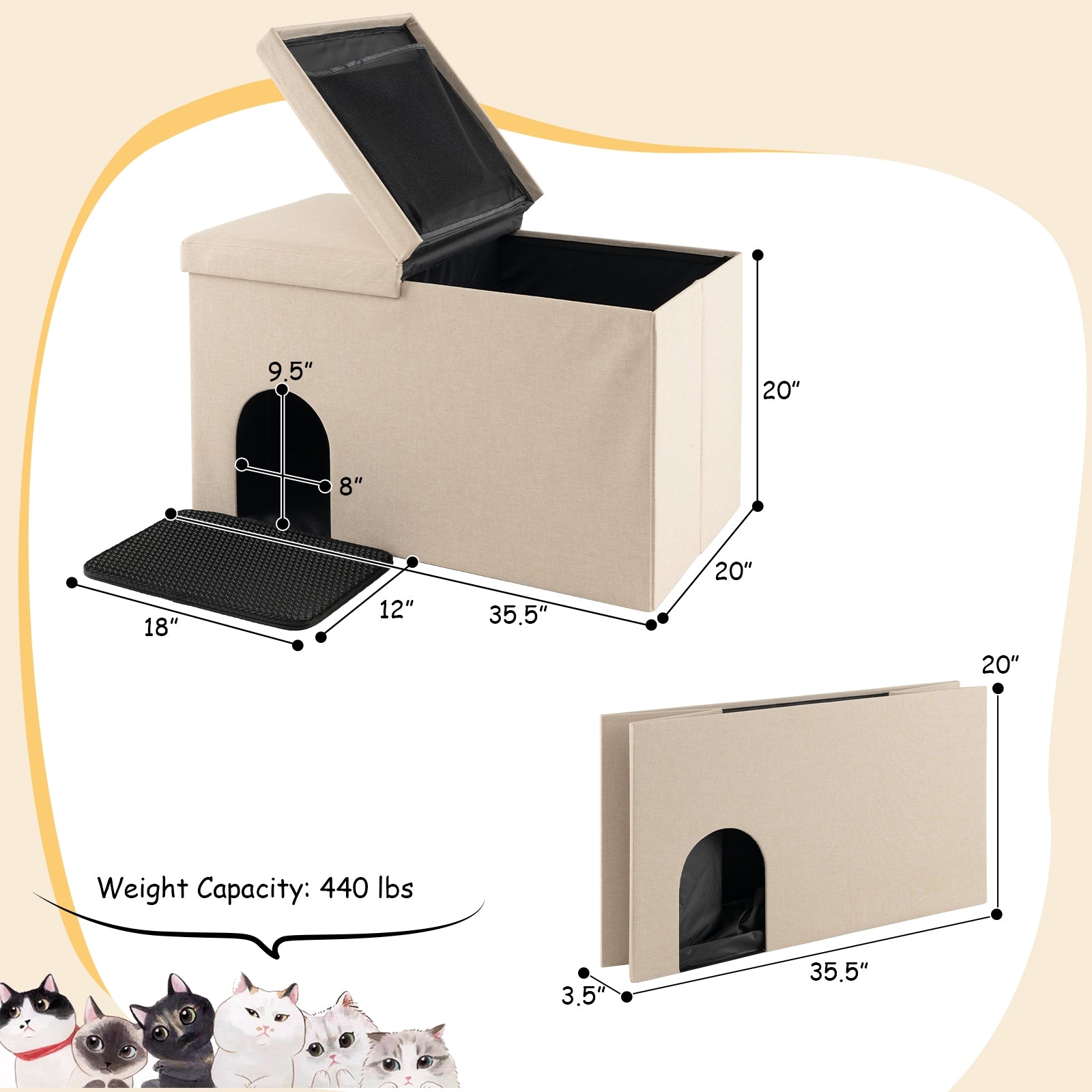 Cat Litter Box Enclosure, Urine Proof Mat, Beige Cat Houses at Gallery Canada
