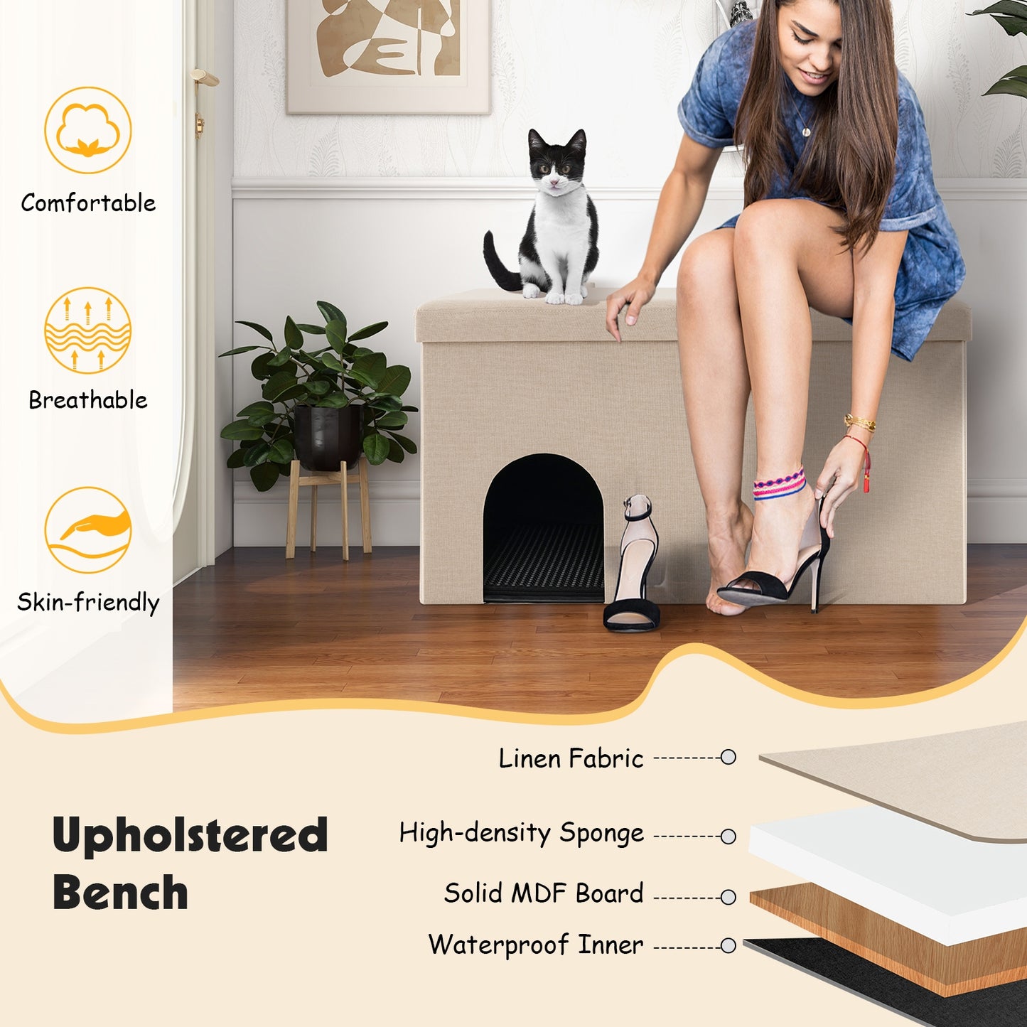 Cat Litter Box Enclosure, Urine Proof Mat, Beige Cat Houses at Gallery Canada