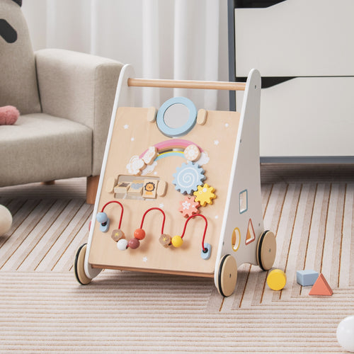 Wooden Baby Walker with Multiple Activities Center for Over 1 Year Old, White