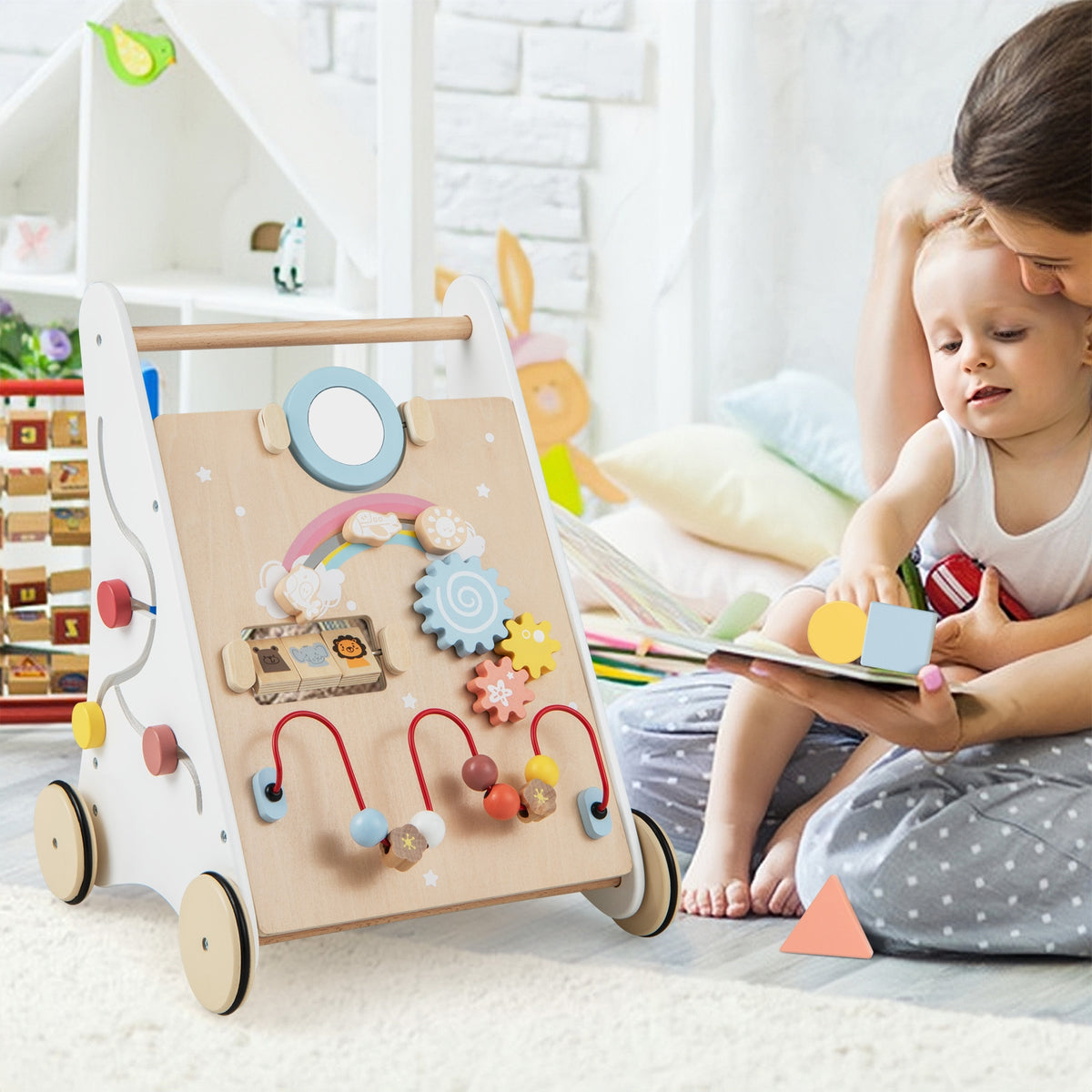 Wooden Baby Walker with Multiple Activities Center for Over 1 Year Old, White Baby Walkers at Gallery Canada