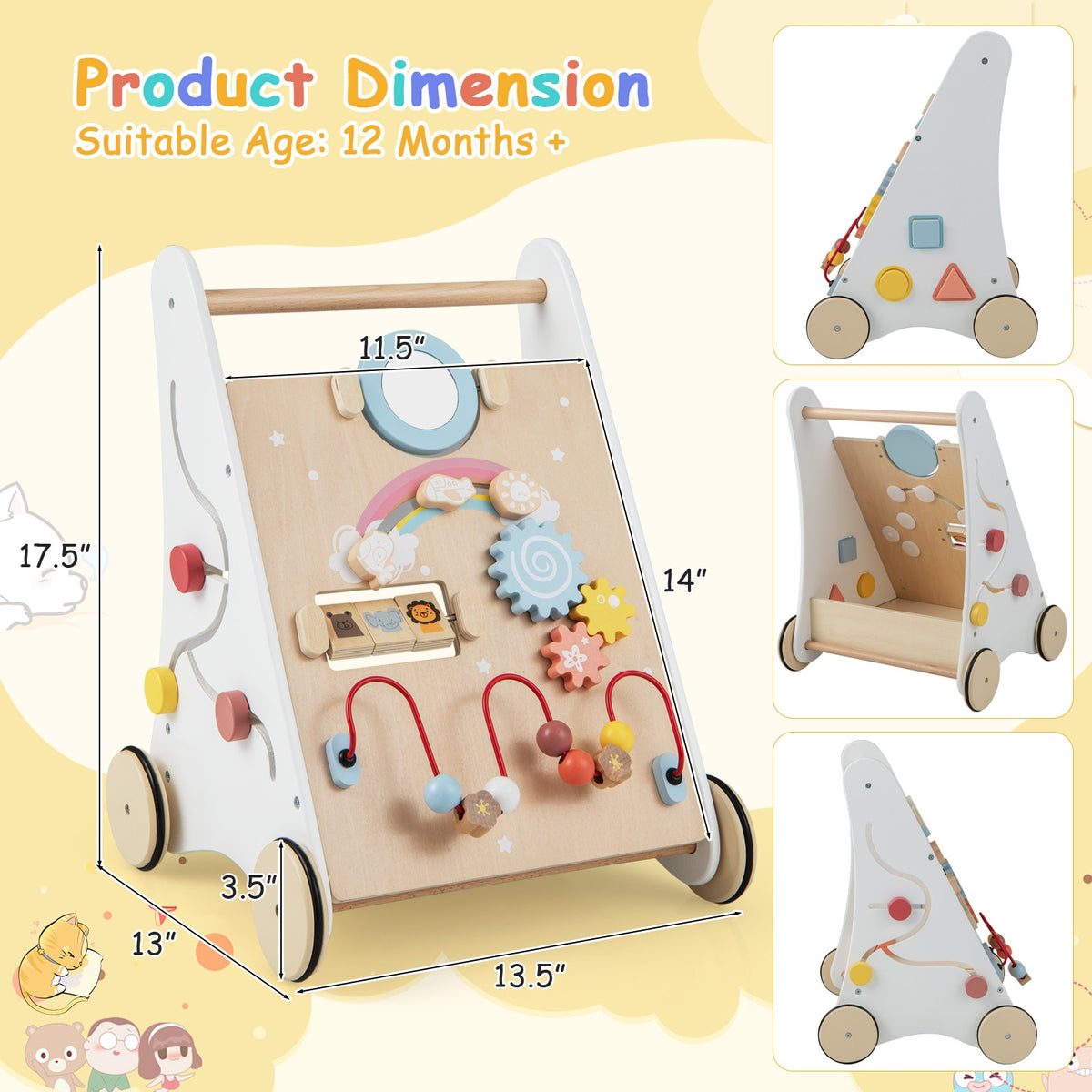 Wooden Baby Walker with Multiple Activities Center for Over 1 Year Old, White Baby Walkers at Gallery Canada