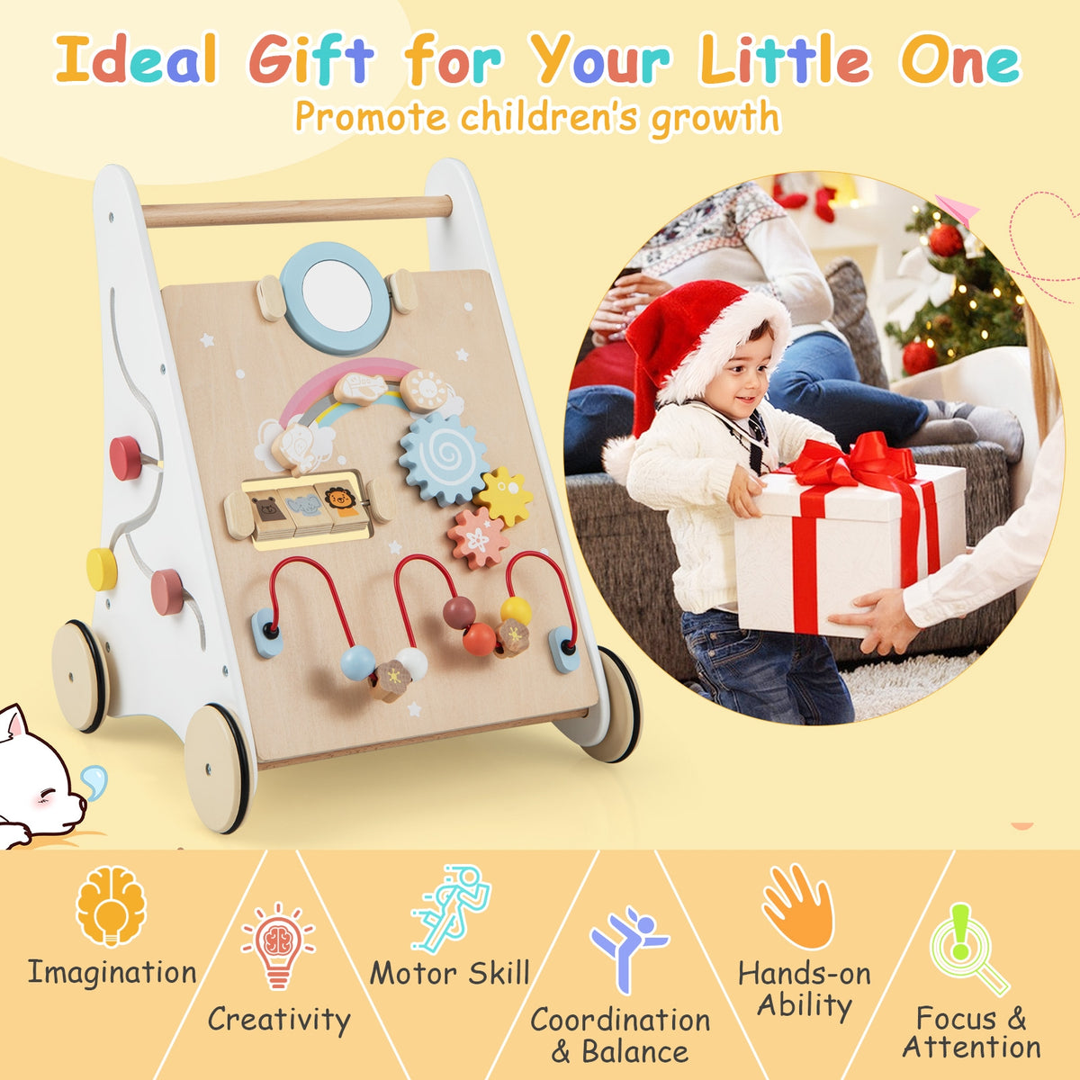 Wooden Baby Walker with Multiple Activities Center for Over 1 Year Old, White Baby Walkers at Gallery Canada