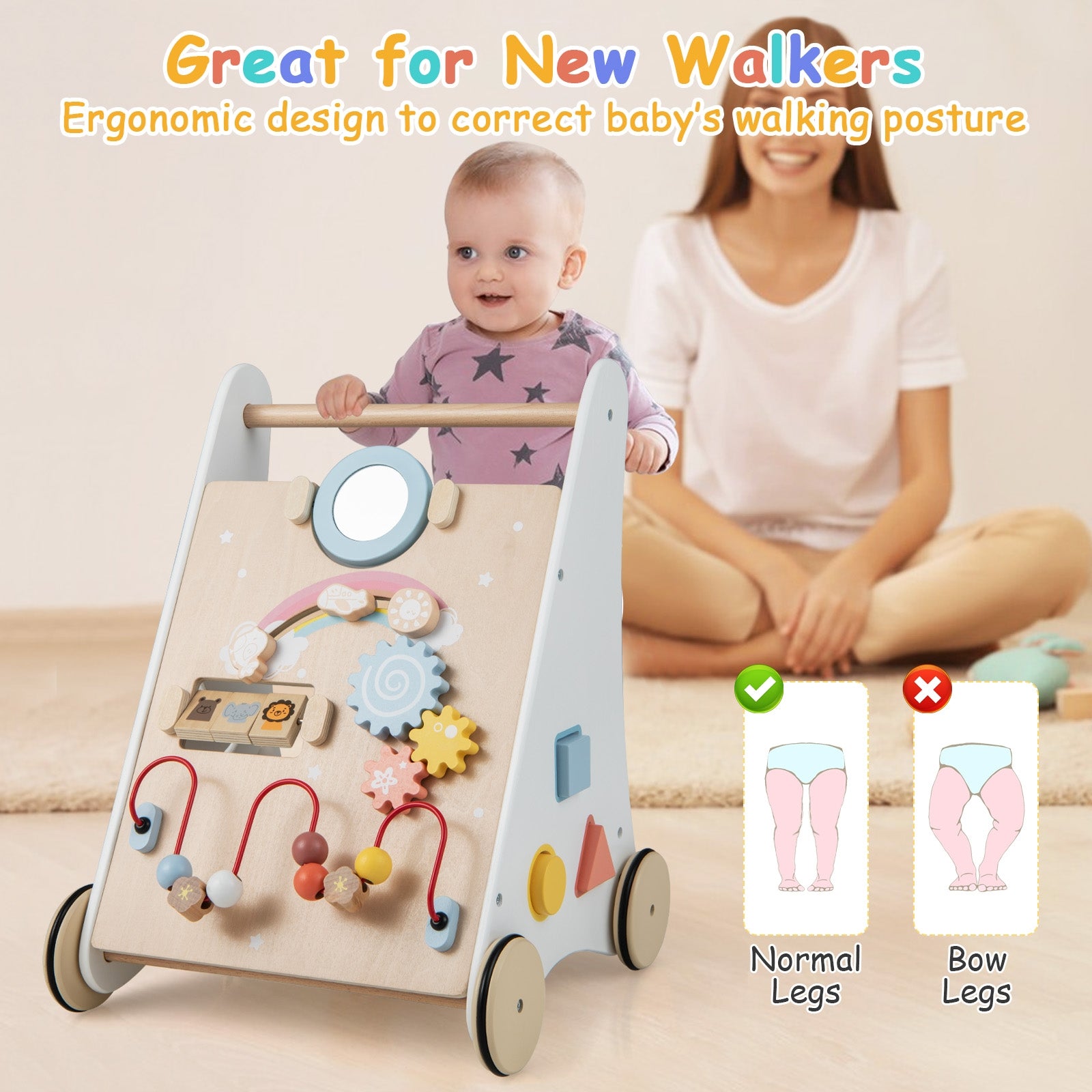 Wooden Baby Walker with Multiple Activities Center for Over 1 Year Old, White Baby Walkers at Gallery Canada