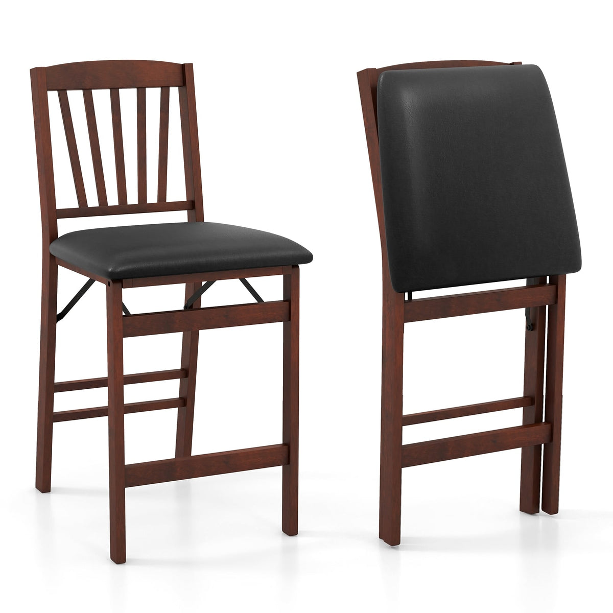 Folding Counter Height Chairs, Set of 2, Padded Seat, Brown Bar Stools Brown at Gallery Canada