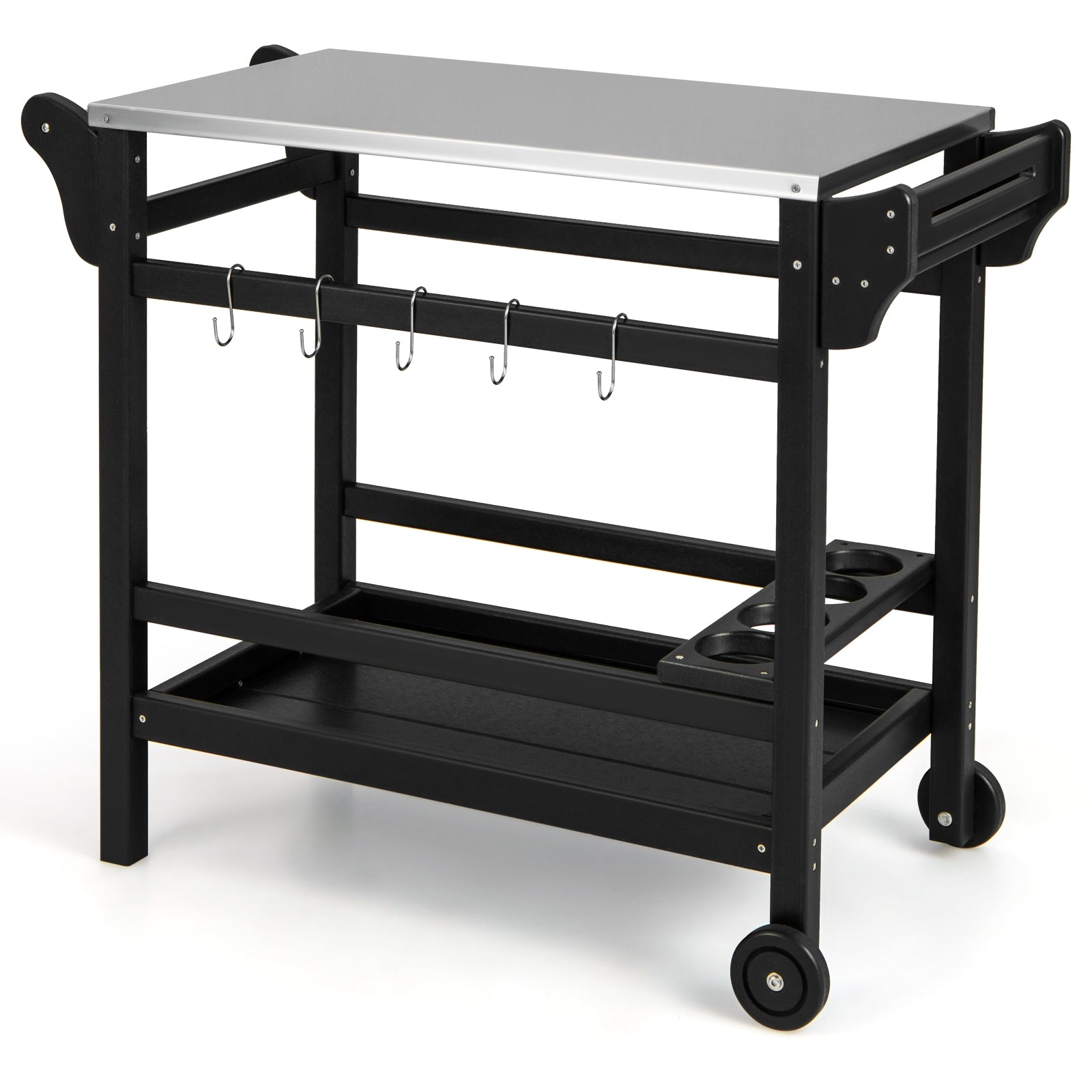 Movable Outdoor Dining Cart, HDPE Pizza Oven Stand Table, Stainless Steel Tabletop, Black Outdoor Grills at Gallery Canada