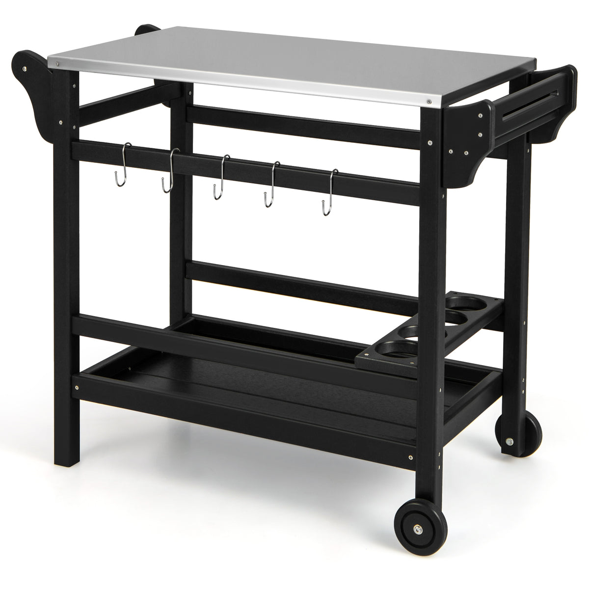 Movable Outdoor Dining Cart, HDPE Pizza Oven Stand Table, Stainless Steel Tabletop, Black Outdoor Grills at Gallery Canada