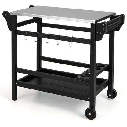 Movable Outdoor Dining Cart, HDPE Pizza Oven Stand Table, Stainless Steel Tabletop, Black Outdoor Grills at Gallery Canada