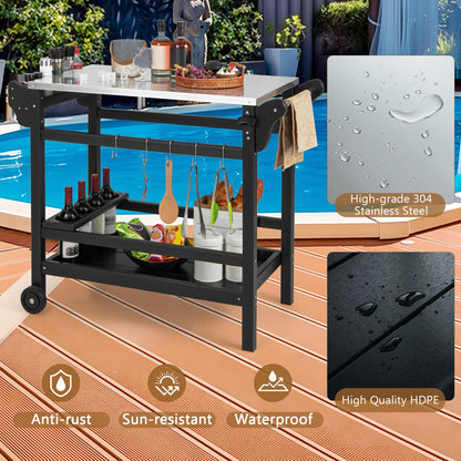 Movable Outdoor Dining Cart, HDPE Pizza Oven Stand Table, Stainless Steel Tabletop, Black Outdoor Grills at Gallery Canada