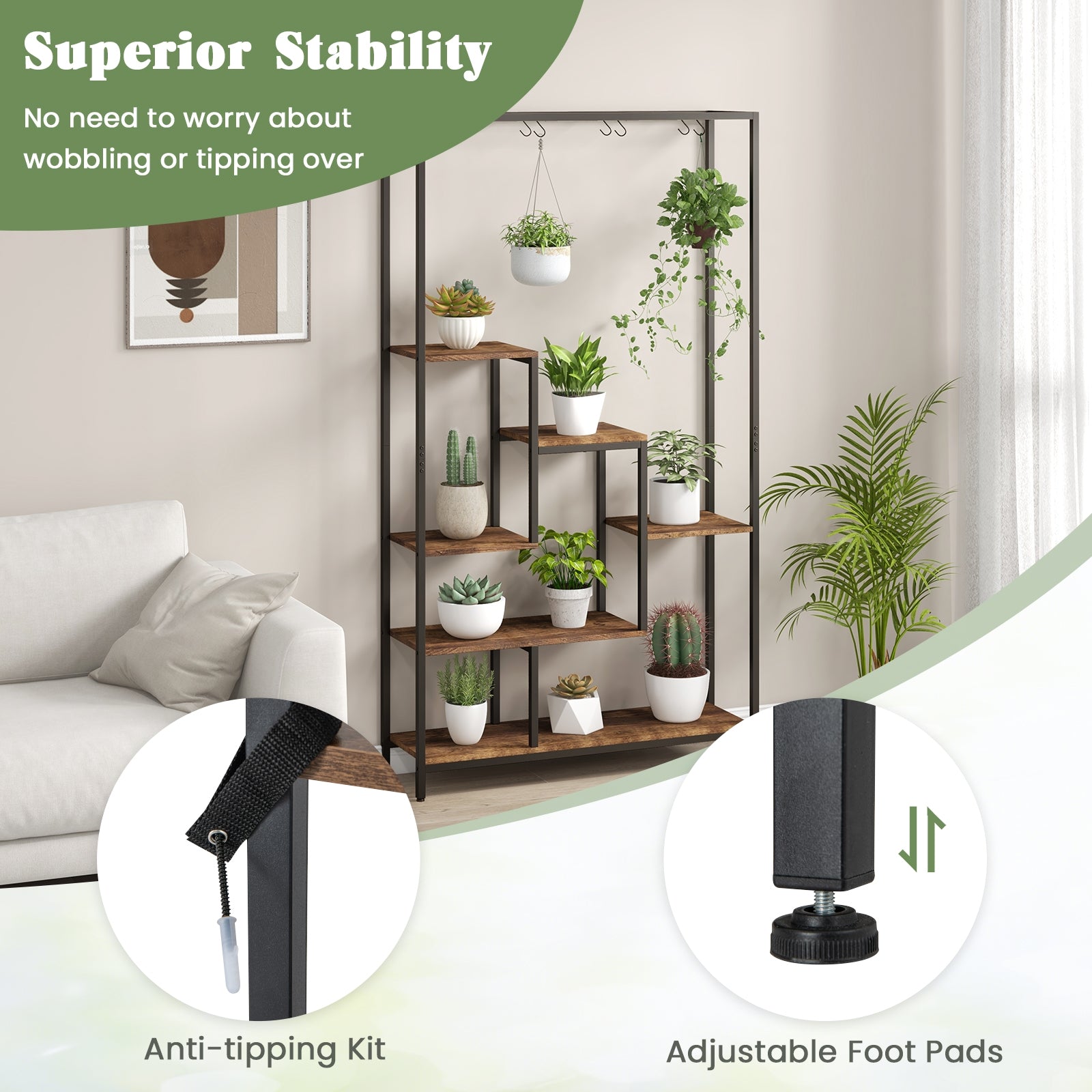 6-Tier Tall Plant Stand, 71 Inch Metal, Rustic Brown Plant Stands at Gallery Canada