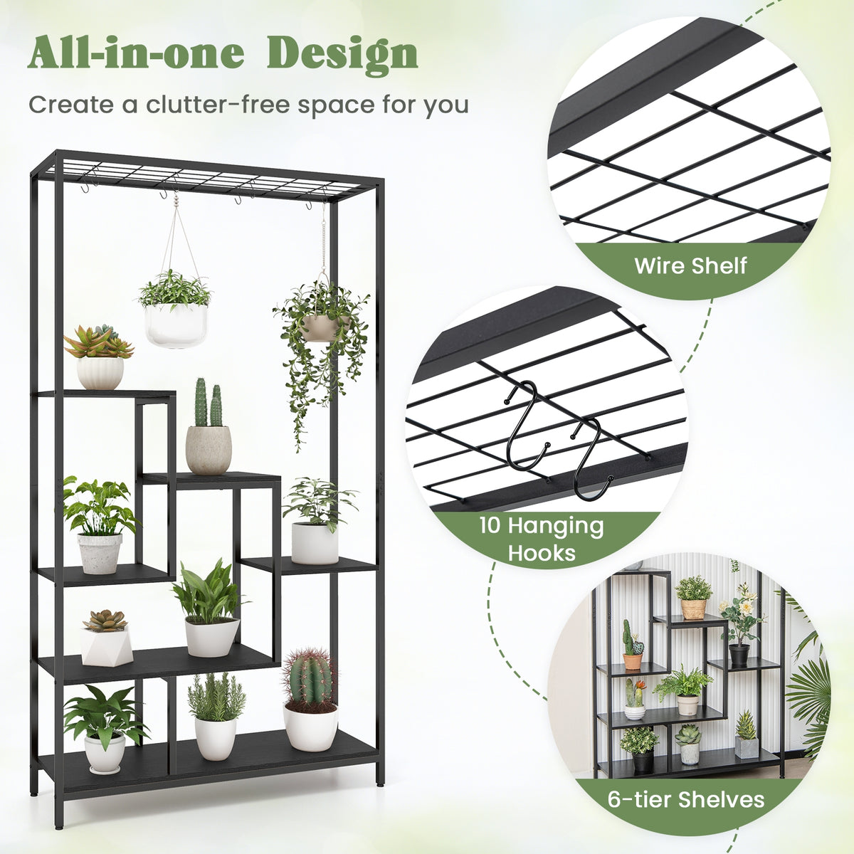 6-Tier Tall Plant Stand, 71 Inch, Metal, Indoor, Black Plant Stands at Gallery Canada