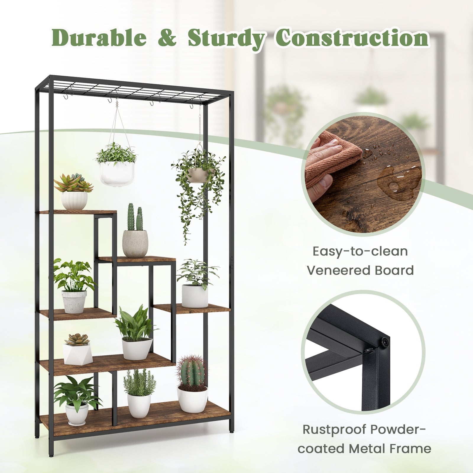 6-Tier Tall Plant Stand, 71 Inch Metal, Rustic Brown Plant Stands at Gallery Canada