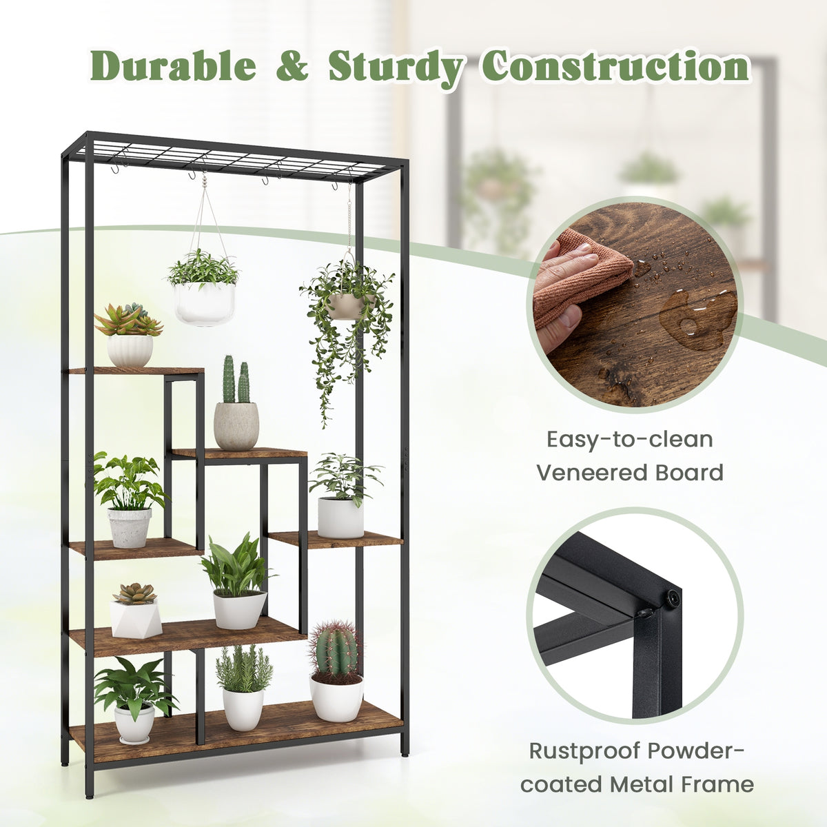 6-Tier Tall Plant Stand, 71 Inch Metal, Rustic Brown Plant Stands at Gallery Canada