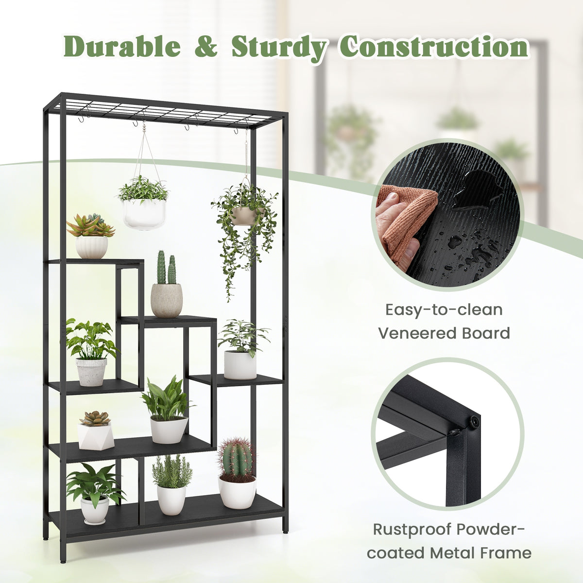 6-Tier Tall Plant Stand, 71 Inch, Metal, Indoor, Black Plant Stands at Gallery Canada