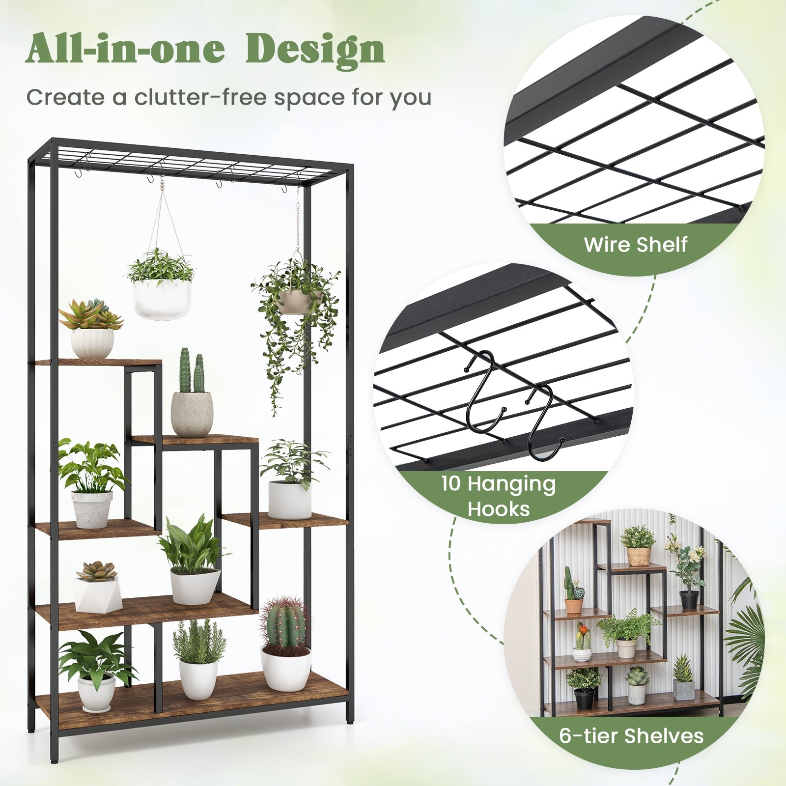 6-Tier Tall Plant Stand, 71 Inch Metal, Rustic Brown Plant Stands at Gallery Canada