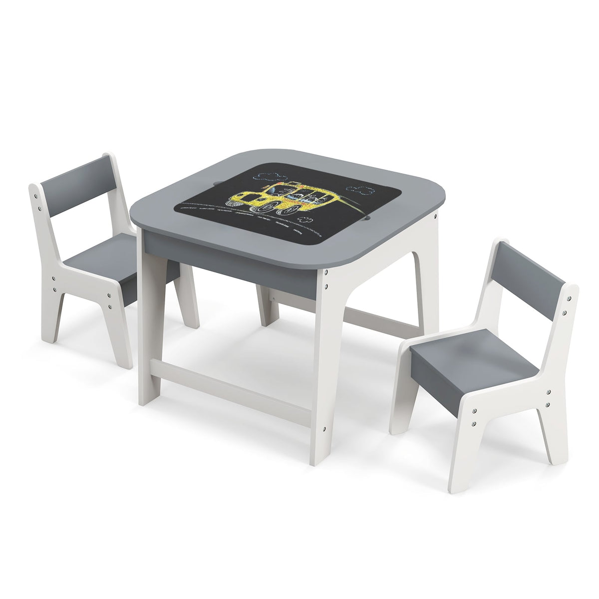 Kids Table And Chairs Set, Double-Sized Tabletop, Gray Kids Table & Chair Sets Gray at Gallery Canada