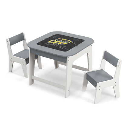 Kids Table And Chairs Set, Double-Sized Tabletop, Gray Kids Table & Chair Sets Gray at Gallery Canada
