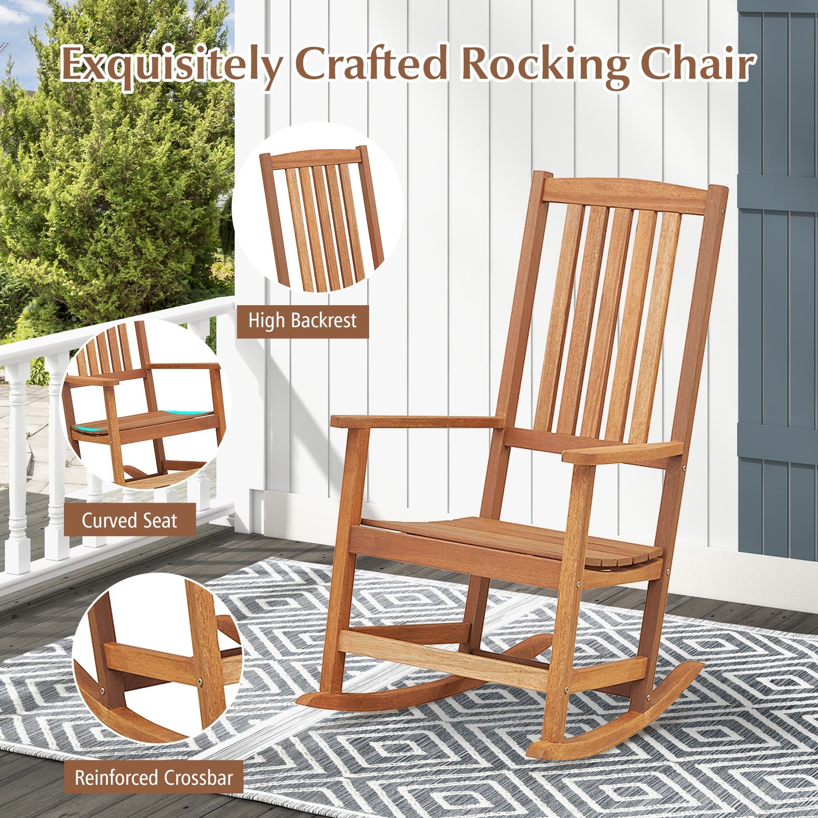 Ergonomic High-Back Outdoor Rocking Chair, Natural Patio Rocking Chairs & Gliders at Gallery Canada