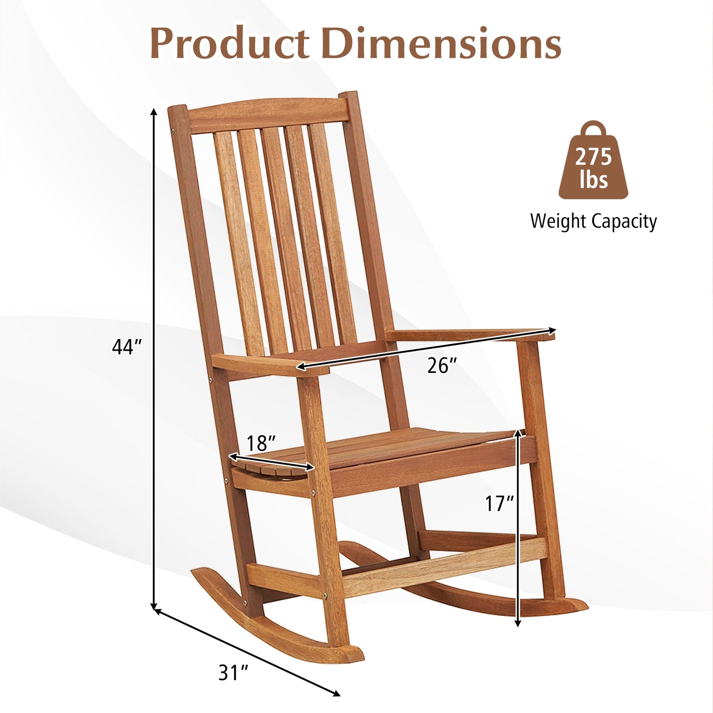 Ergonomic High-Back Outdoor Rocking Chair, Natural Patio Rocking Chairs & Gliders at Gallery Canada