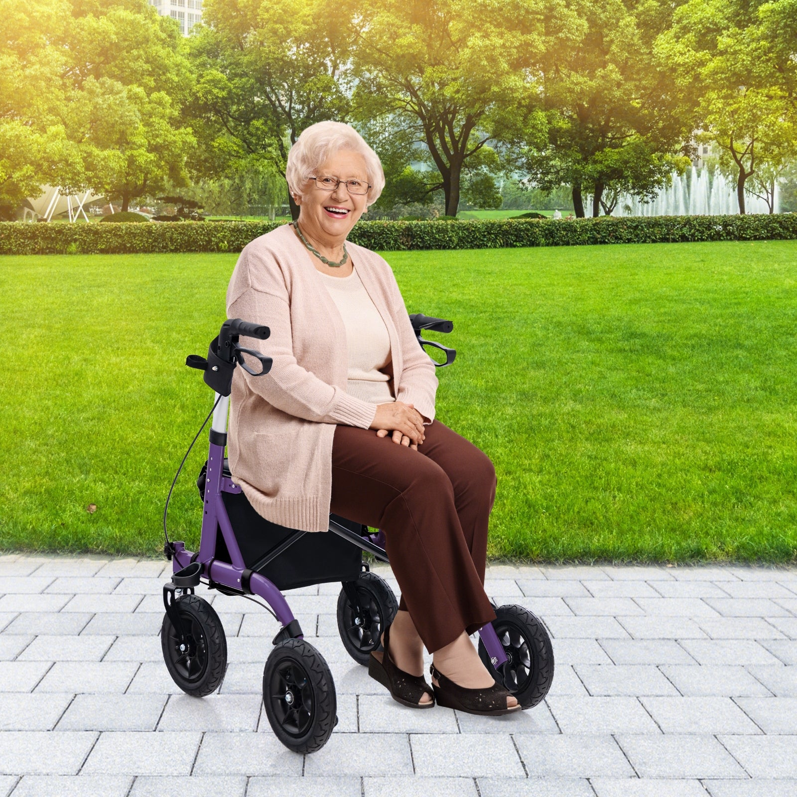 Foldable Rollator Walker, Height Adjustable With Seat, Purple Walkers & Rollators at Gallery Canada