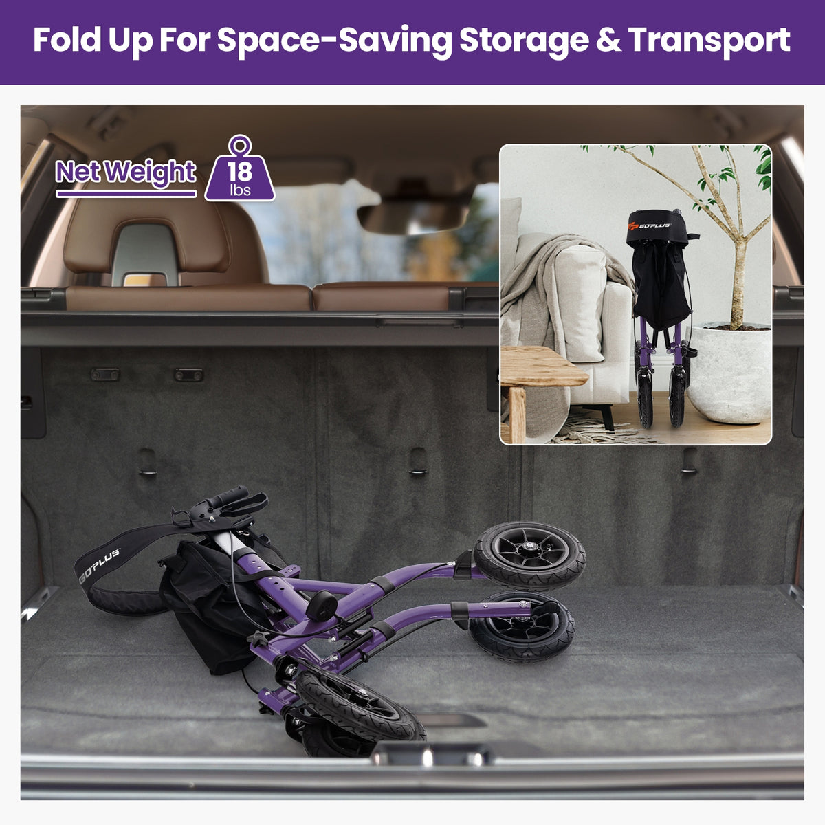 Foldable Rollator Walker, Height Adjustable With Seat, Purple Walkers & Rollators at Gallery Canada