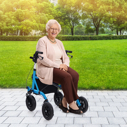 Foldable Rollator Walker With Seat, Height Adjustable, Blue Walkers & Rollators at Gallery Canada