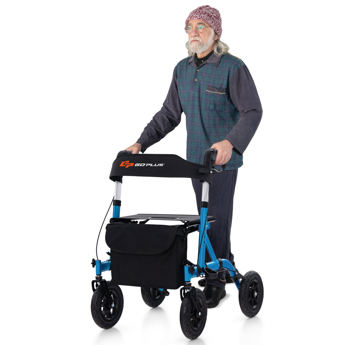 Foldable Rollator Walker With Seat, Height Adjustable, Blue Walkers & Rollators at Gallery Canada