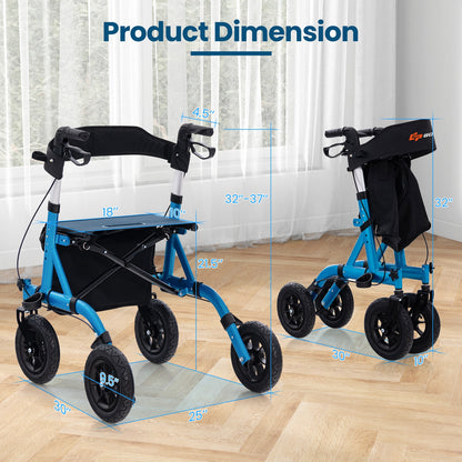 Foldable Rollator Walker With Seat, Height Adjustable, Blue Walkers & Rollators at Gallery Canada