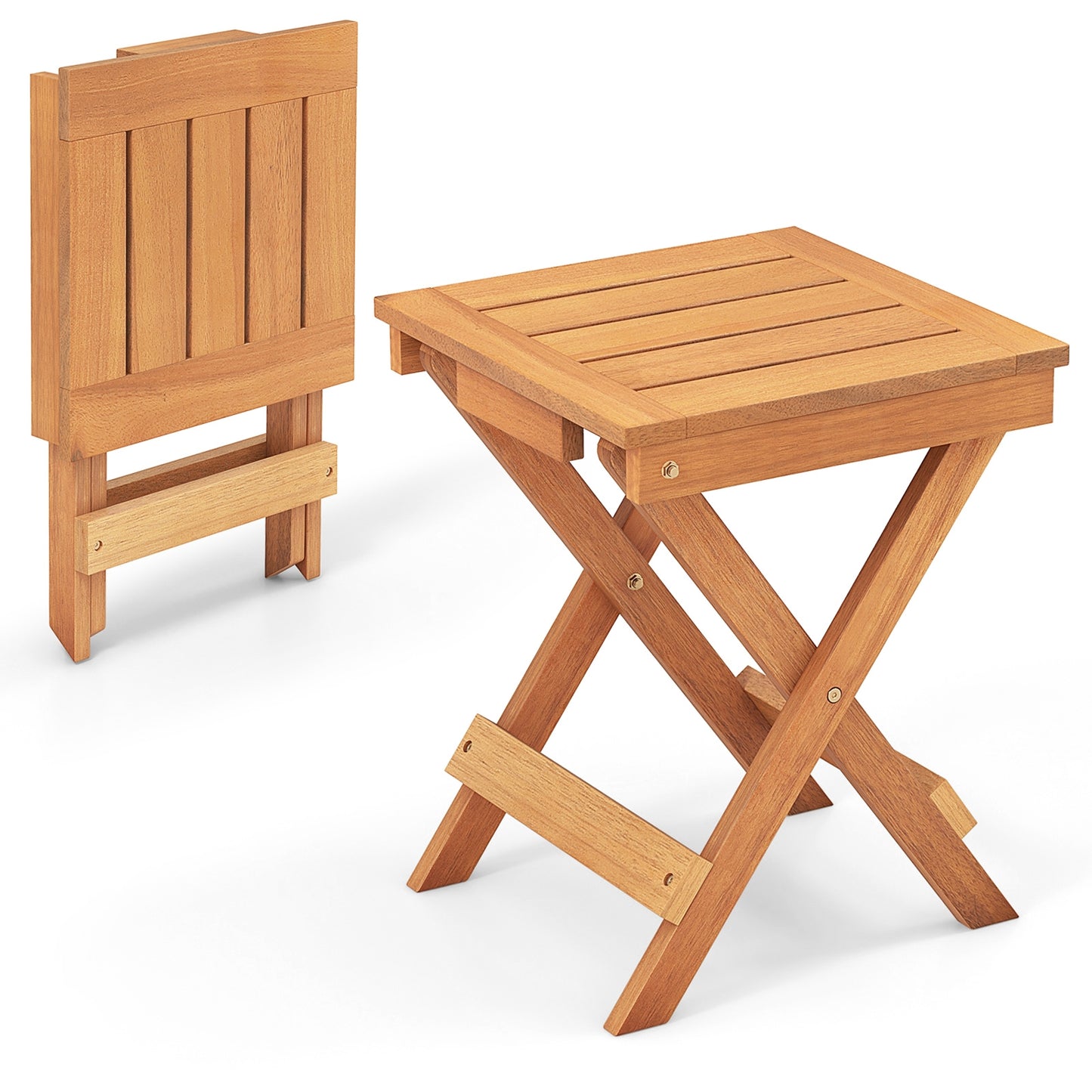 14 Inch Compact Folding Side Table, Slatted Tabletop, Natural Patio Coffee Tables at Gallery Canada