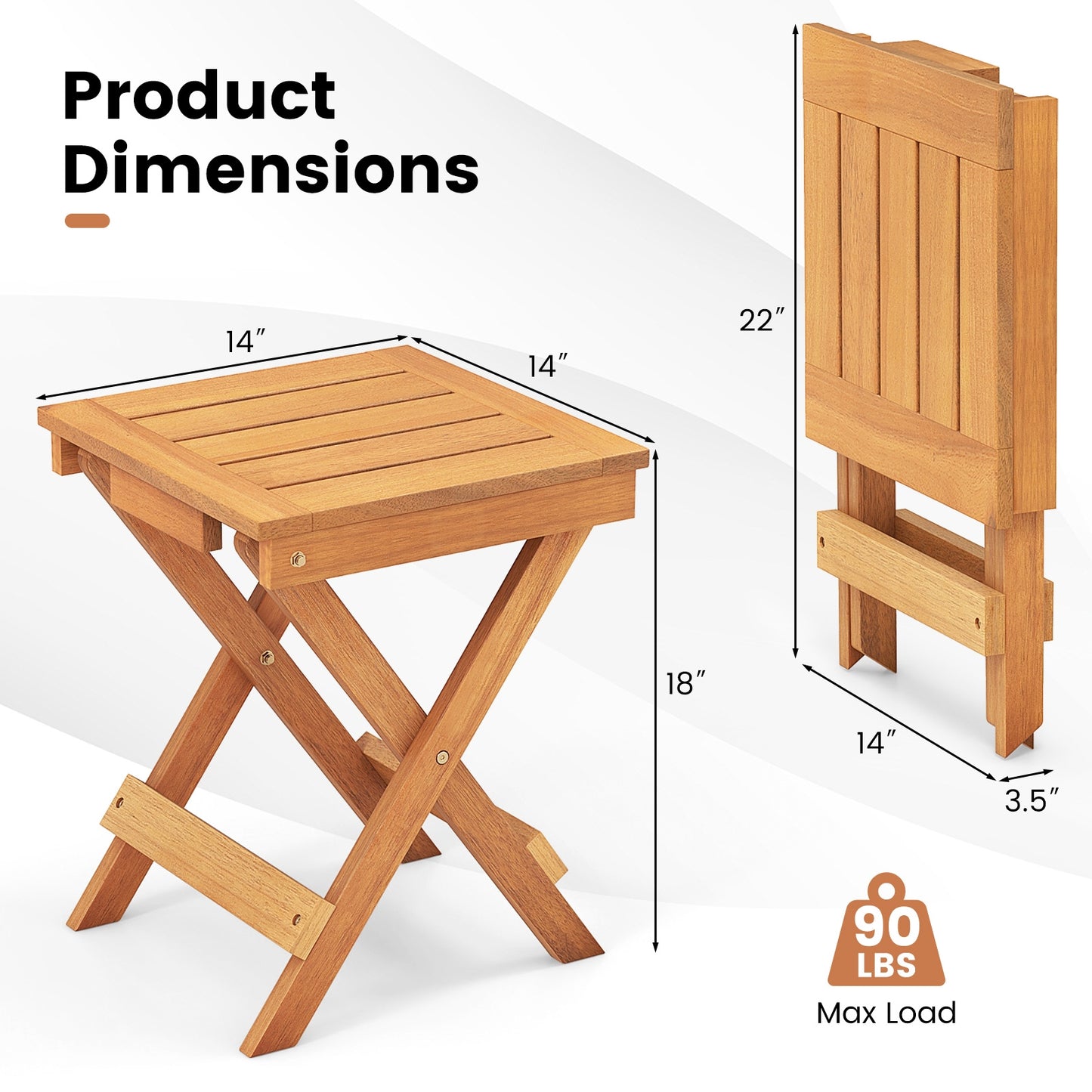 14 Inch Compact Folding Side Table, Slatted Tabletop, Natural Patio Coffee Tables at Gallery Canada