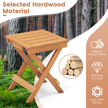14 Inch Compact Folding Side Table, Slatted Tabletop, Natural Patio Coffee Tables at Gallery Canada