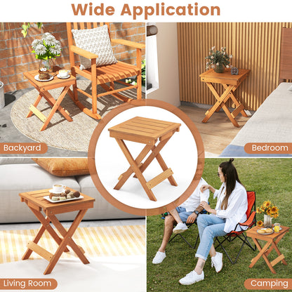 14 Inch Compact Folding Side Table, Slatted Tabletop, Natural Patio Coffee Tables at Gallery Canada