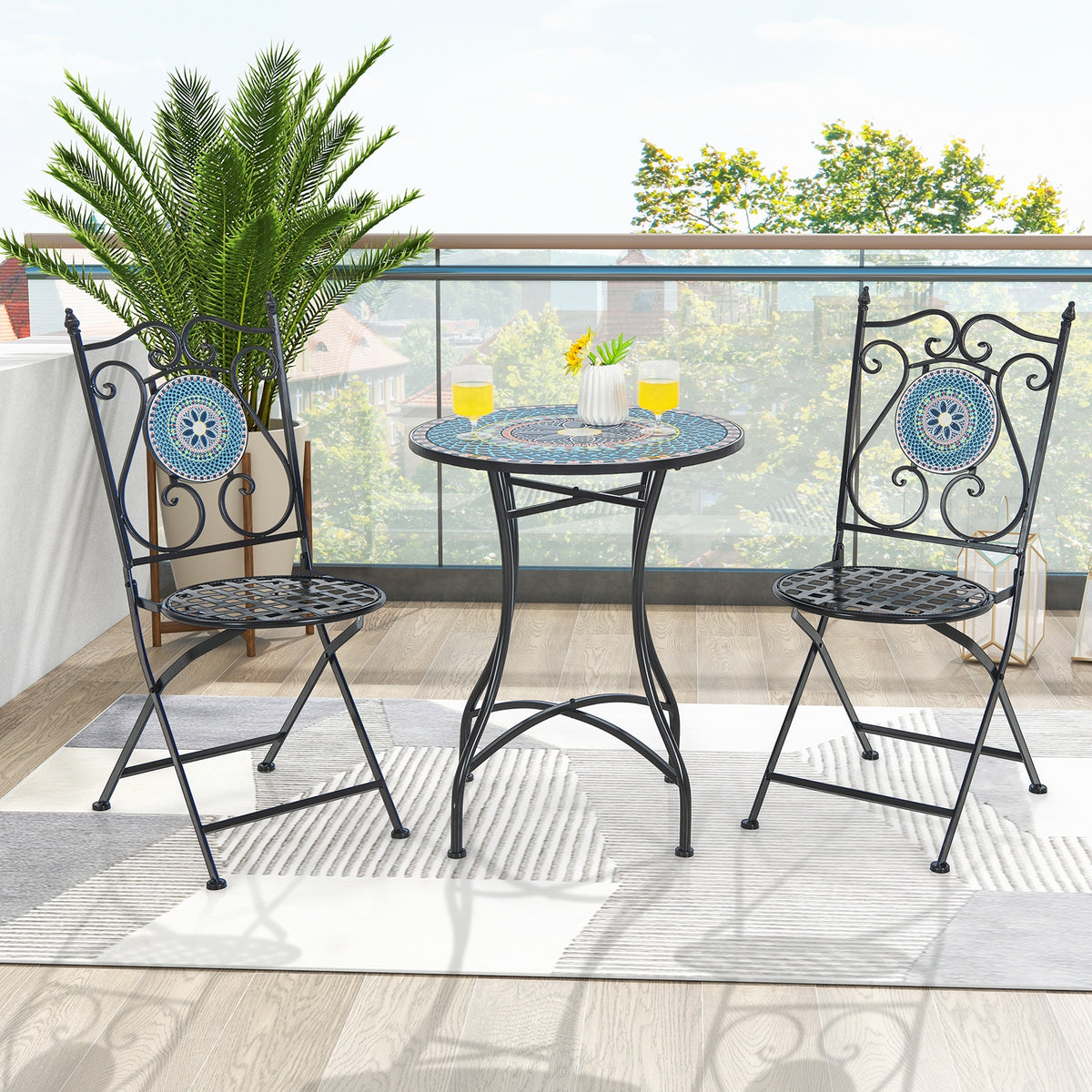 24 Inch Patio Bistro Table, Ceramic Tile Tabletop, Multicolor Patio Dining Tables at Gallery Canada