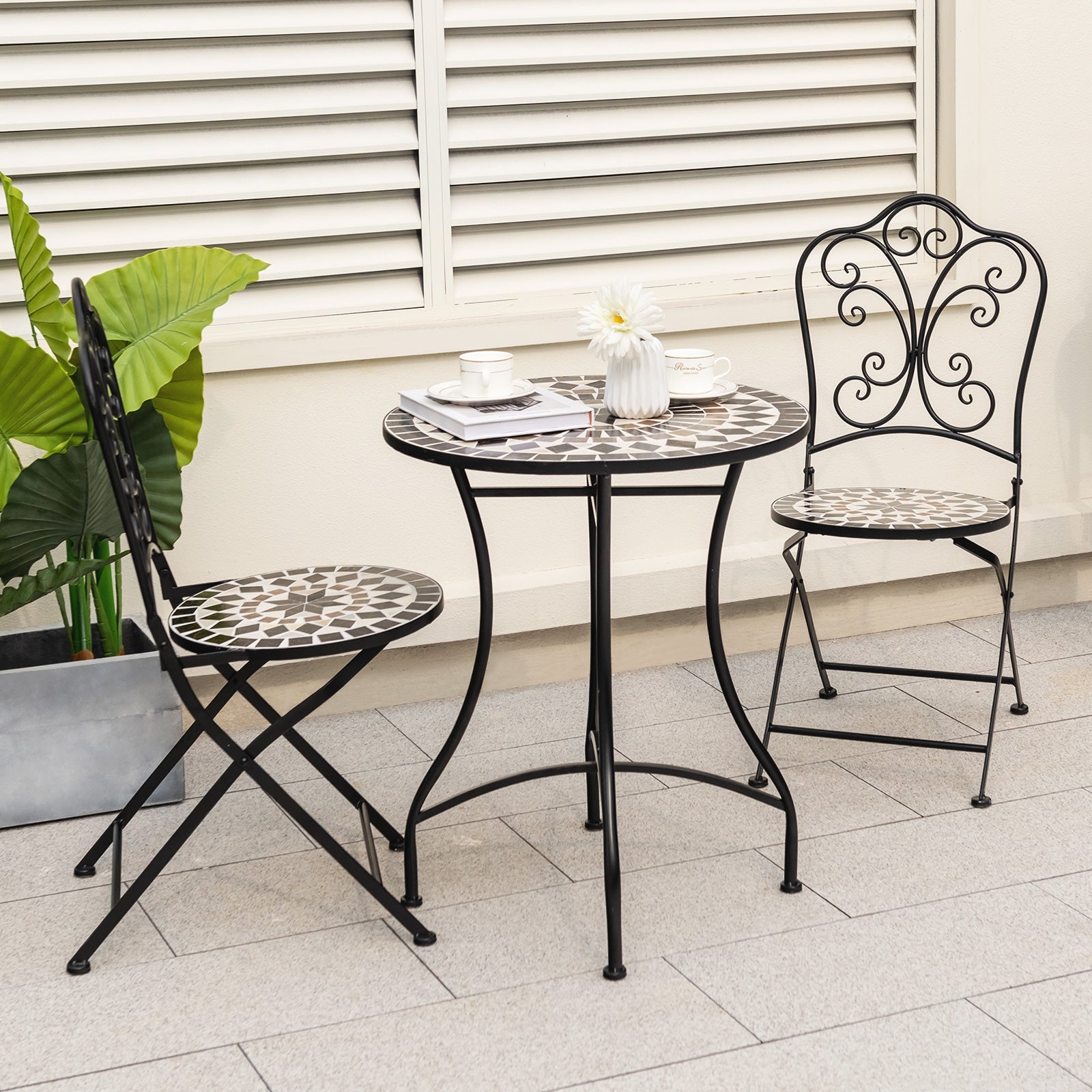 24 Inch Patio Bistro Table, Ceramic Tile Tabletop, Black Patio Dining Tables at Gallery Canada