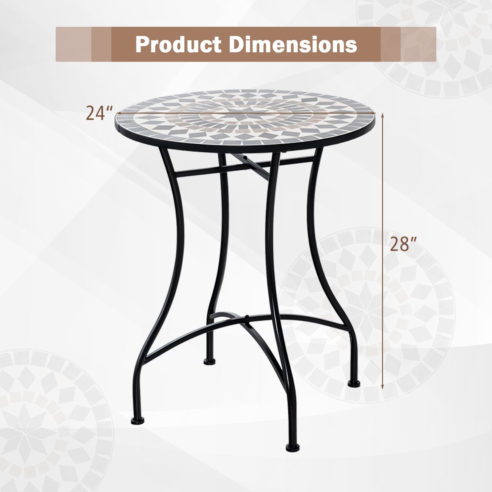 24 Inch Patio Bistro Table, Ceramic Tile Tabletop, Black Patio Dining Tables at Gallery Canada