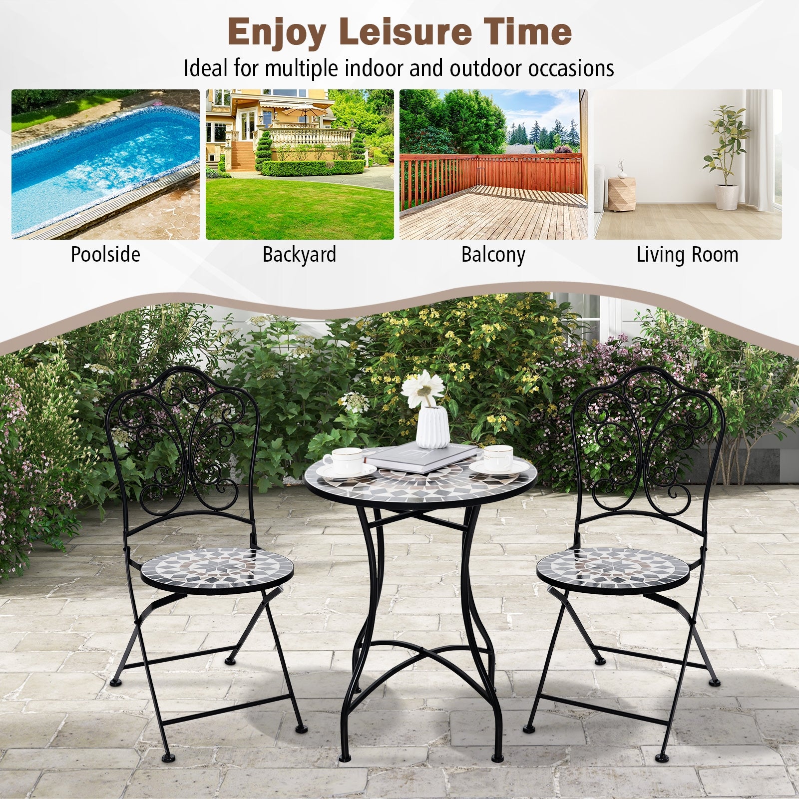 24 Inch Patio Bistro Table, Ceramic Tile Tabletop, Black Patio Dining Tables at Gallery Canada