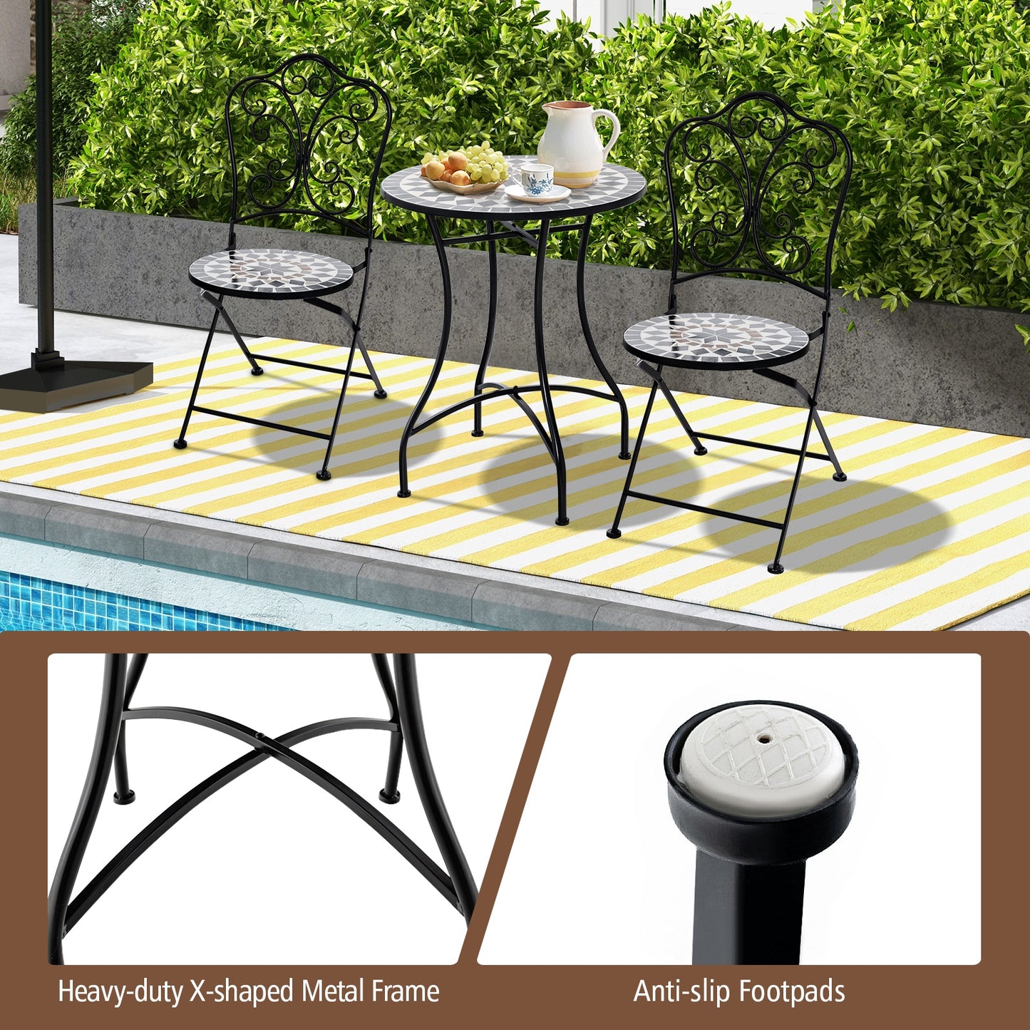 24 Inch Patio Bistro Table, Ceramic Tile Tabletop, Black Patio Dining Tables at Gallery Canada