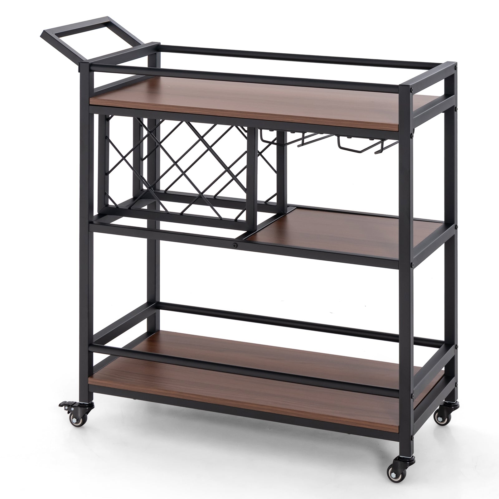3-Tier Bar Cart On Wheels, With Wine Rack And Glasses Holder, Brown Kitchen Islands & Carts at Gallery Canada